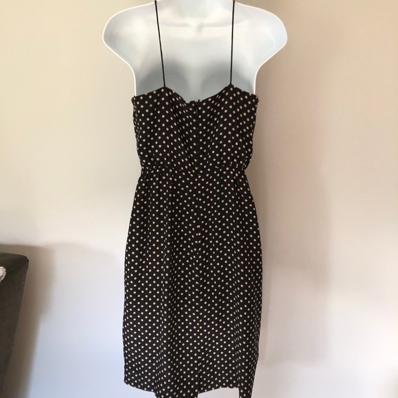 J Crew black & tan polkadot spaghetti strap mini dress size 0 - Picture 4 of 7